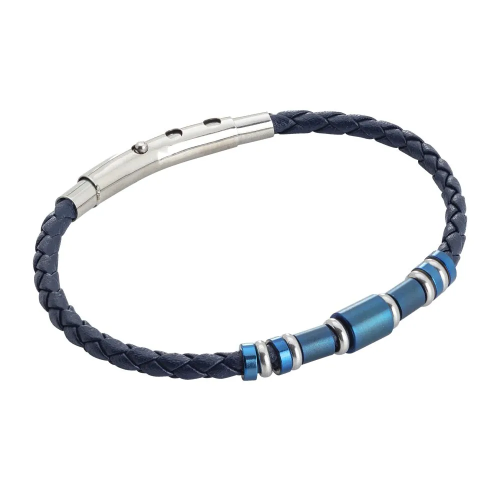 Bracciale in similpelle blu ed inserti in pvd blu