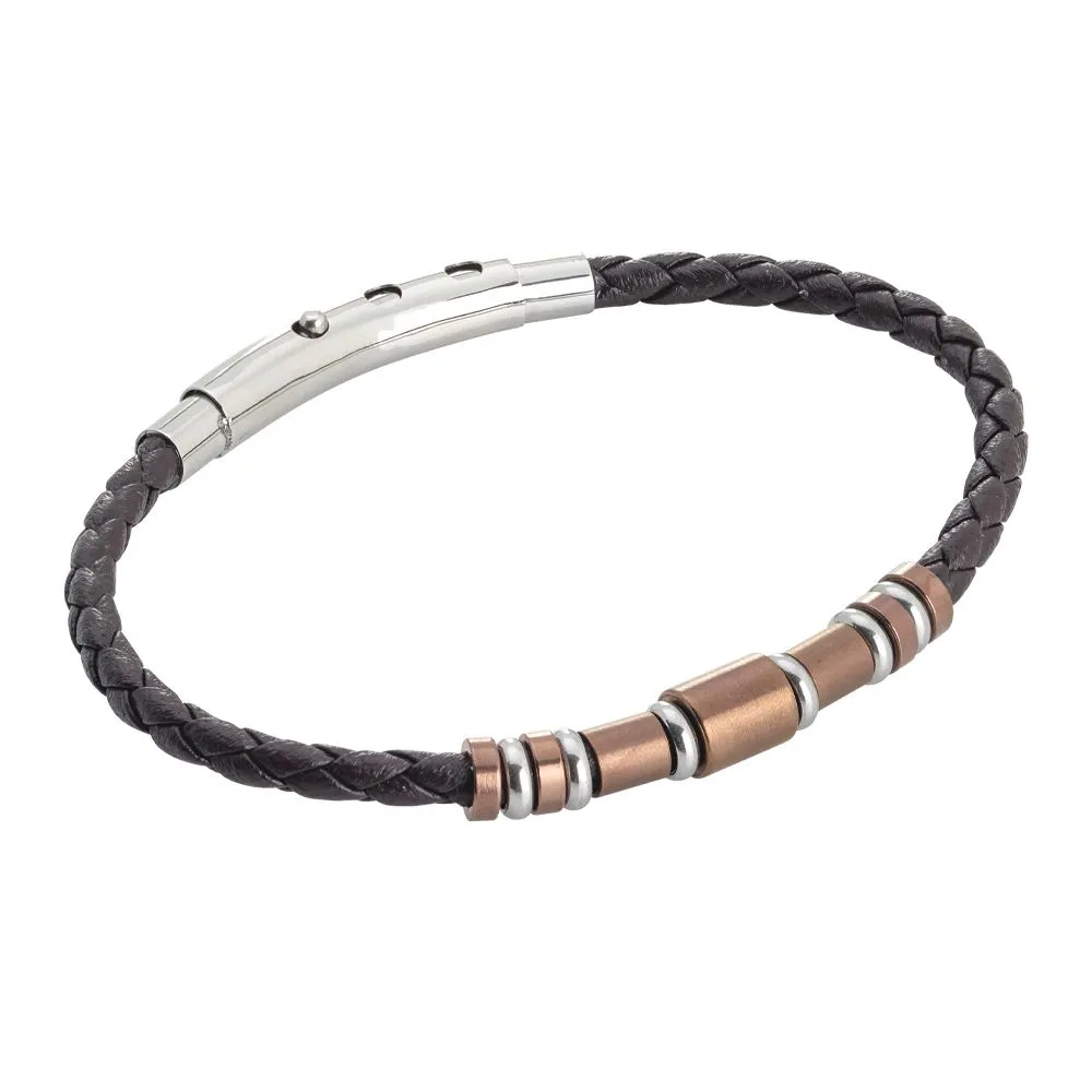 Bracciale in similpelle marroni ed inserti in pvd rosato