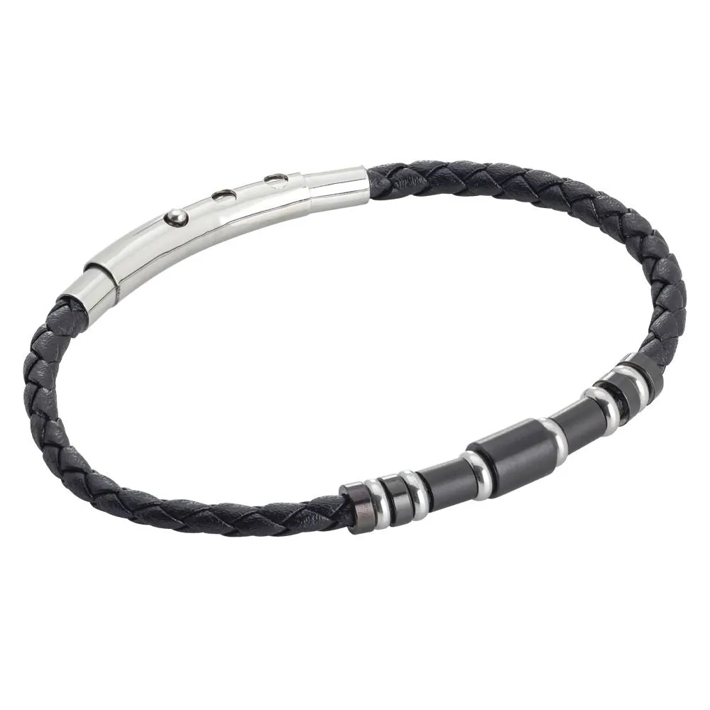 Bracciale in similpelle nera ed inserti in pvd nero