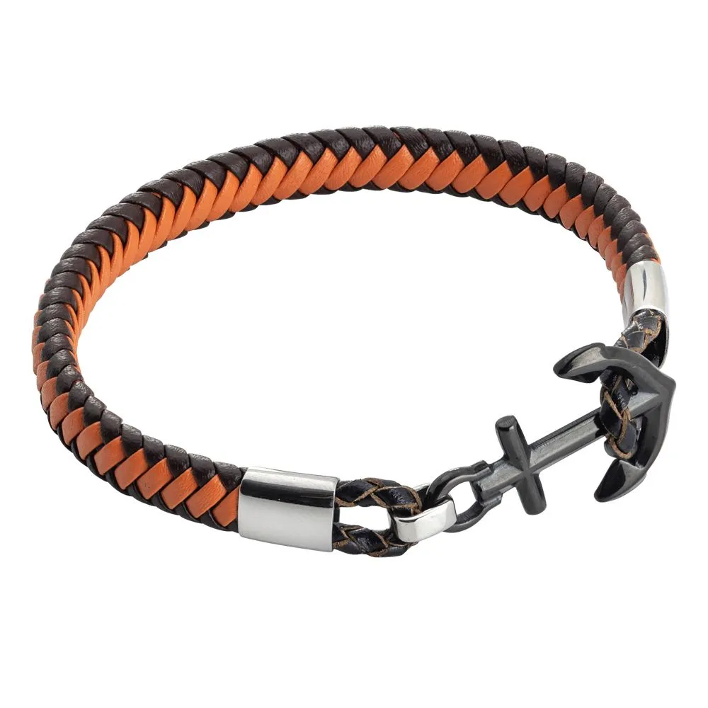 Bracciale in similpelle marrone e arancio con ancora