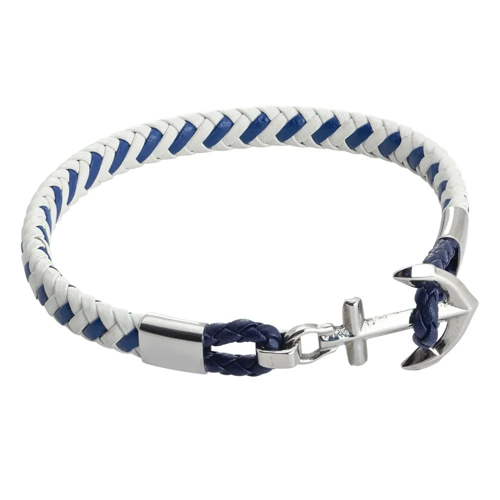 Bracciale in similpelle bianca e blu con ancora