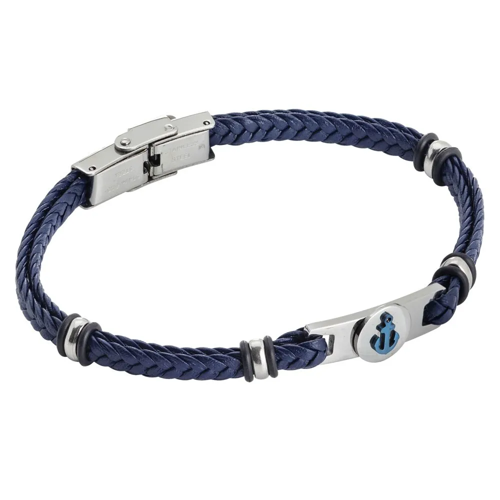 Bracciale in similpelle blu con ancora in pvd blu