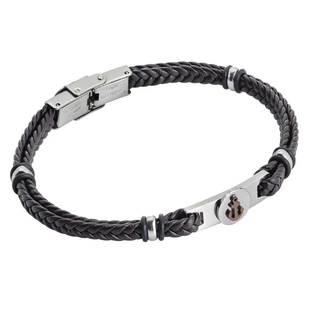 Bracciale in similpelle marrone con ancora in pvd rosato