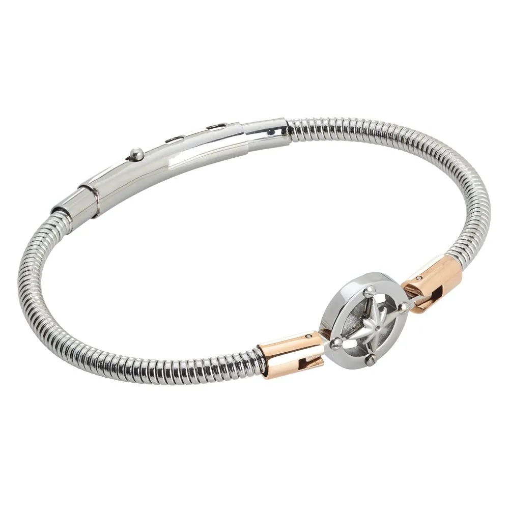 Bracciale tubolare in acciaio con rosa dei venti