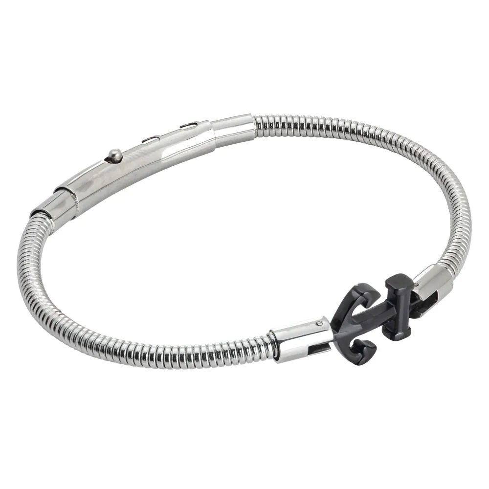 Bracciale tubolare in acciaio con ancora in pvd nero
