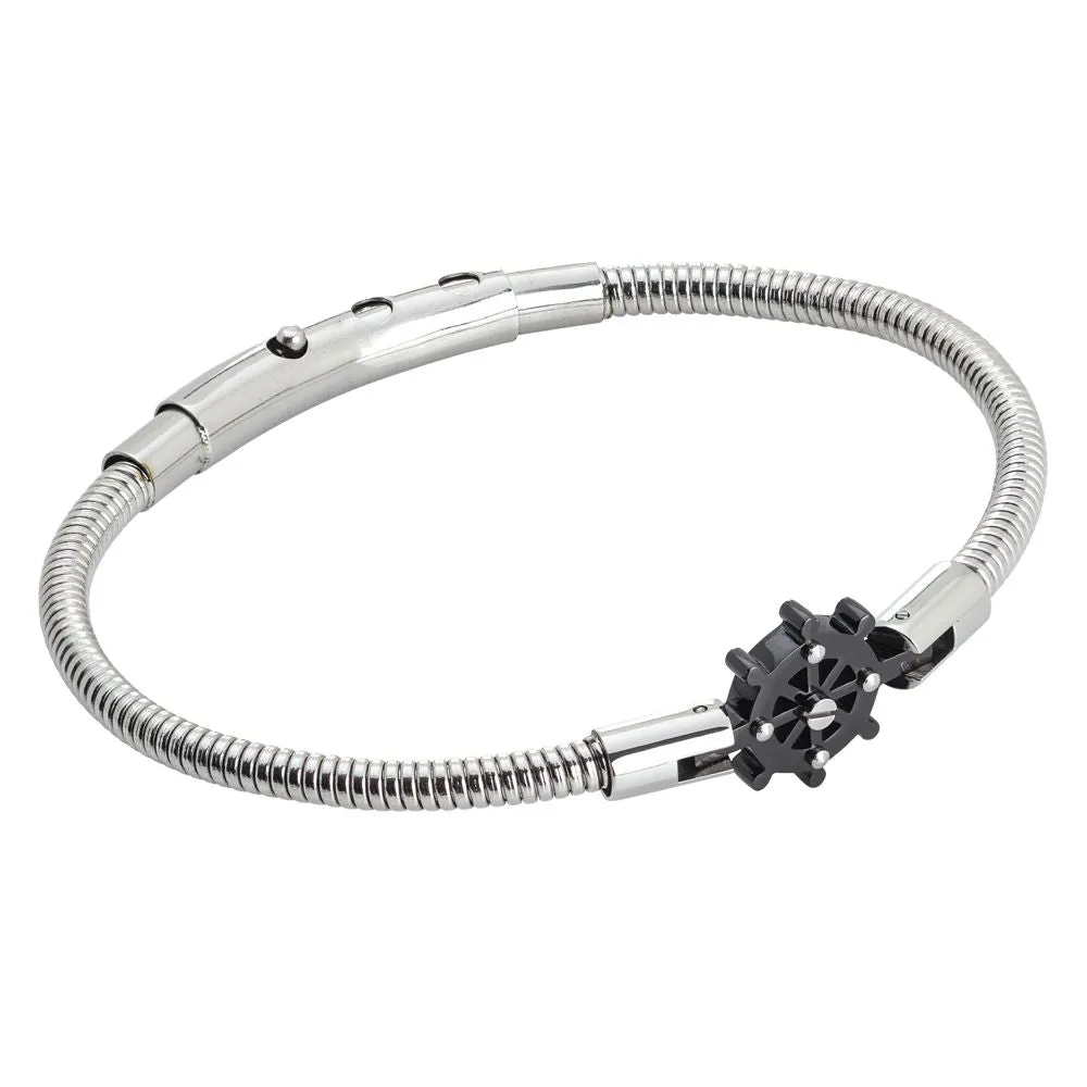 Bracciale tubolare in acciaio con timone in pvd nero