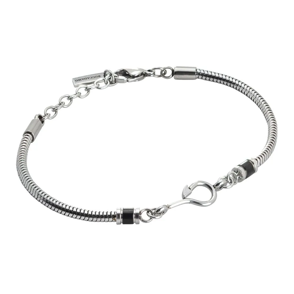 Bracciale tubolare rodiato con amo