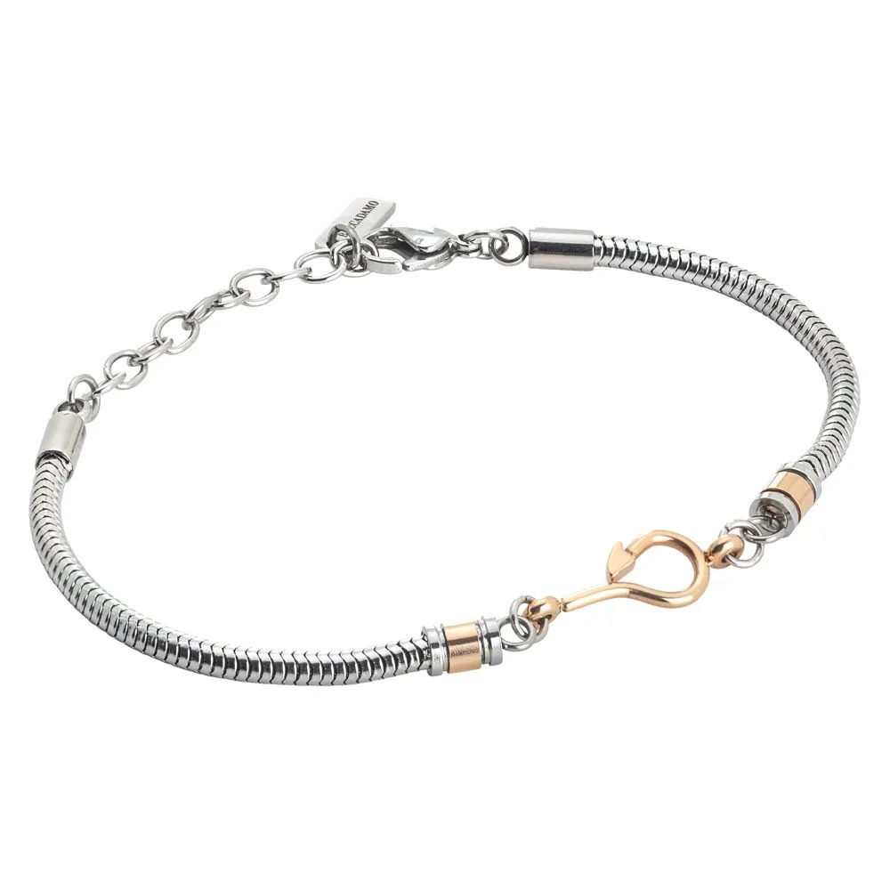 Bracciale tubolare rodiato con amo rosato
