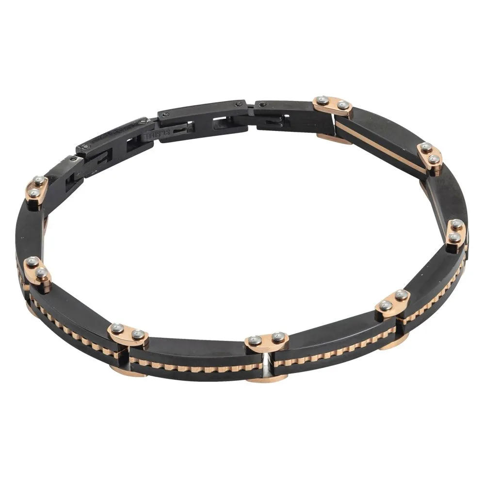 Bracciale a maglie in pvd nero e rosato