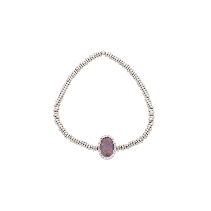 BRACCIALE IN ARGENTO CON RUTILO VIOLA OVALE E CONTORNO DI ZIRCONI - 91016414