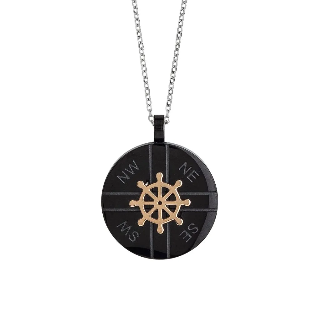 Collana in acciaio con elemento in pvd nero e timone