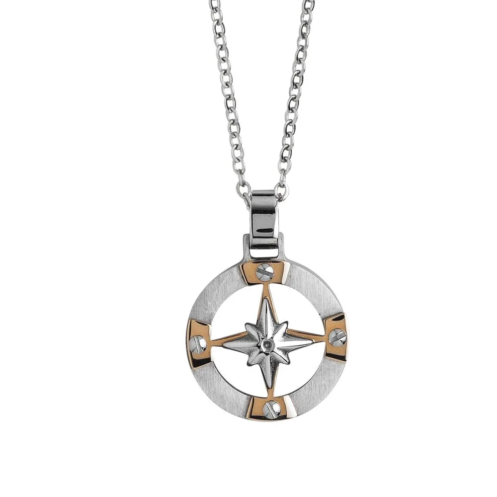 Collana in acciaio con rosa dei venti e zirconi