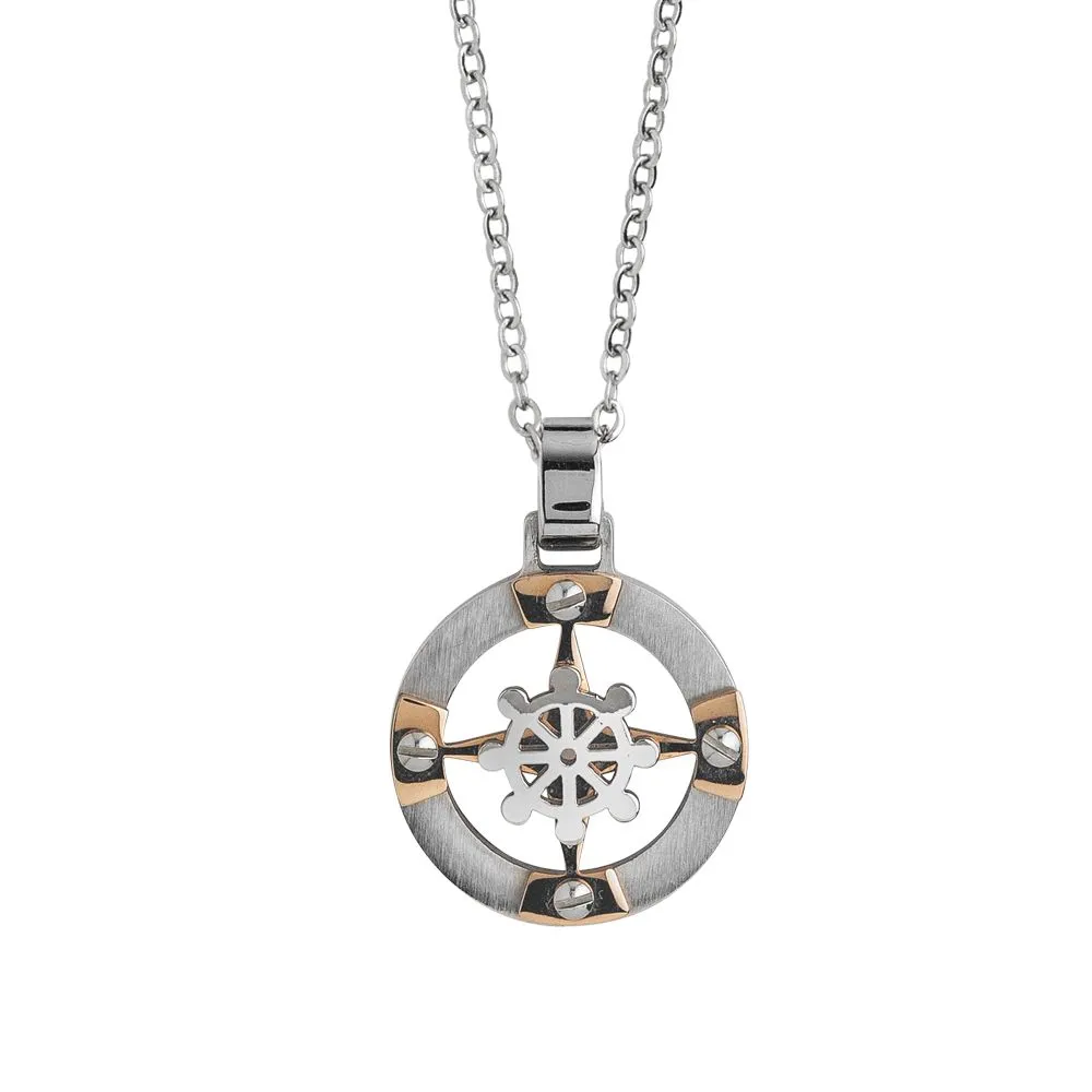 Collana in acciaio con timone e zirconi