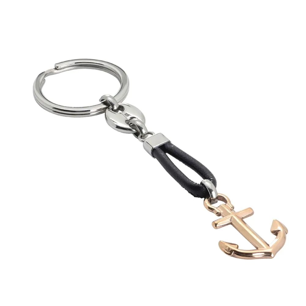 Portachiavi in acciaio, cordino marino e ancora rosata