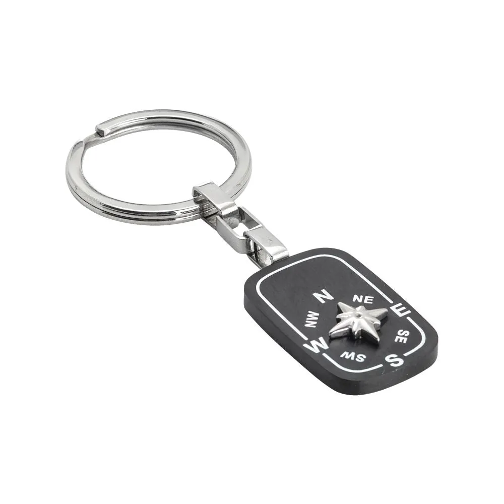 Portachiavi con piastrina in pvd nera e rosa dei venti