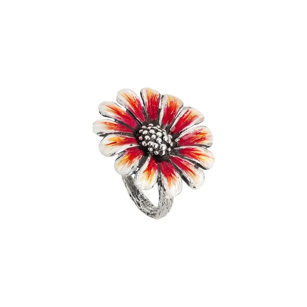 Anello margherita in argento brunito e dipinto nelle sfumature dell'arancione
