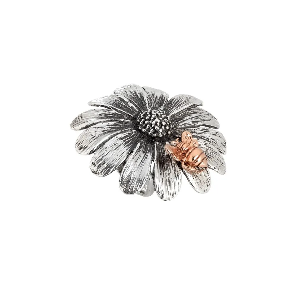 Anello margherita in argento brunito con apetta rosata