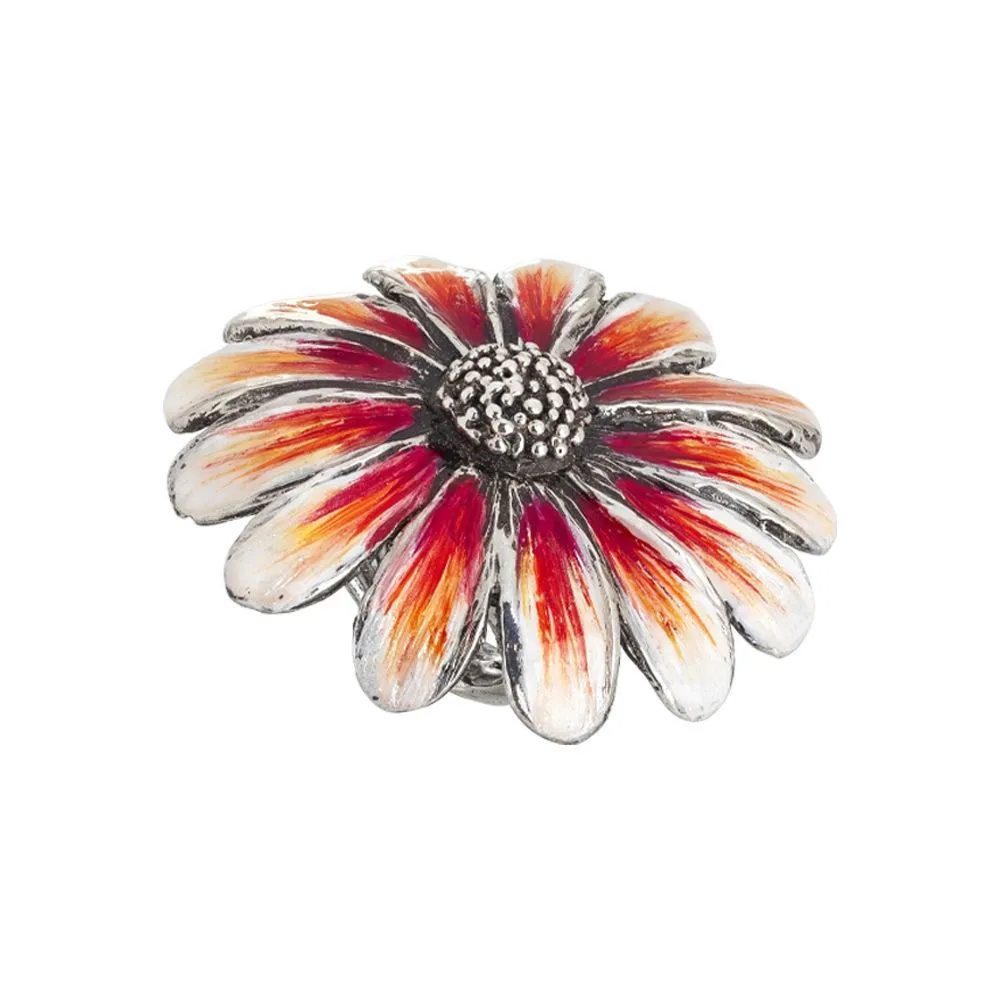 Anello margherita grande in argento brunito dipinto nelle sfumature dell'arancione