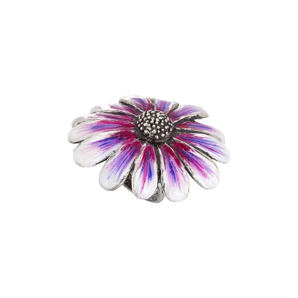 Anello margherita grande in argento brunito dipinto nelle sfumature del viola