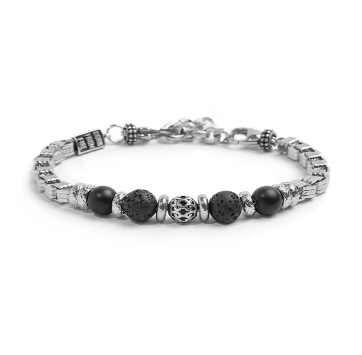 Bracciale Marlù catena box con trama con sfere in onice nera e pietra