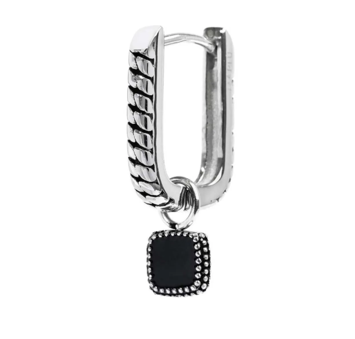 Mono orecchino Marlù cerchio ovale con quadrato in onice pendente