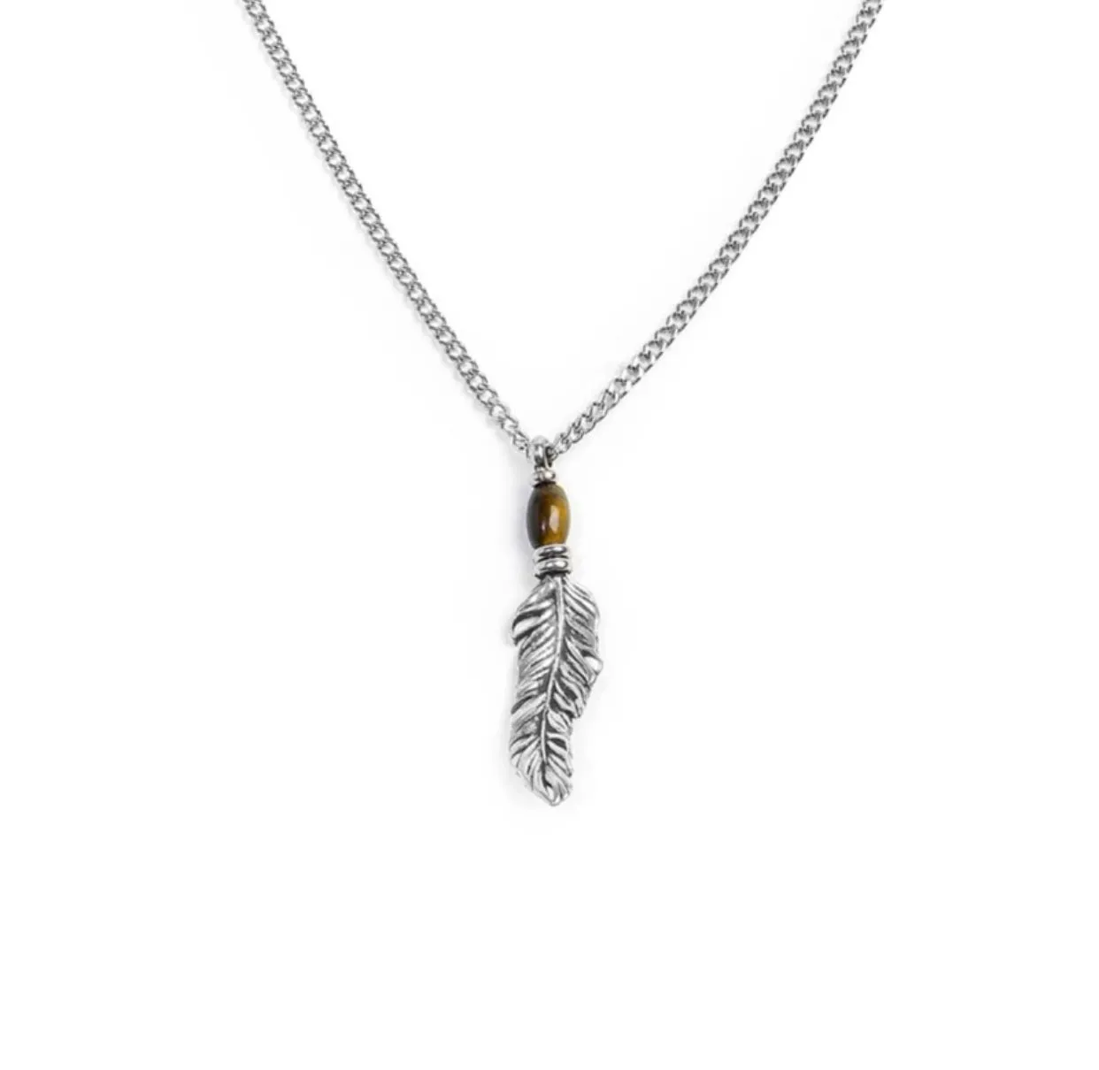 Collana Marlú piuma pendente con occhio di tigre ovale