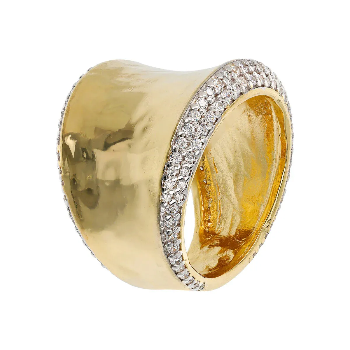 Anello donna Etrusca a Fascia Martellato in Argento 925 Placcato Oro G