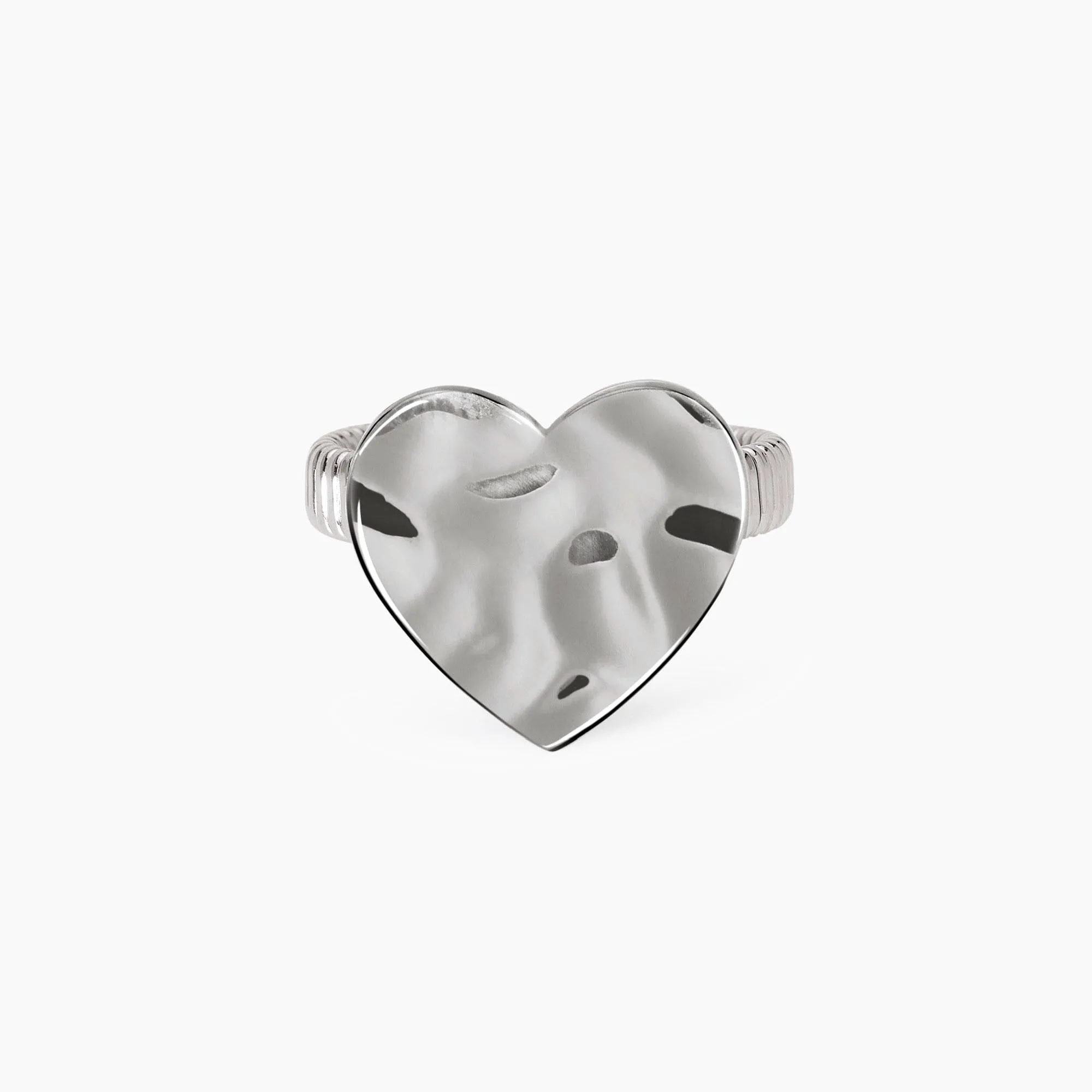 Anello donna kidult con cuore effetto martellato