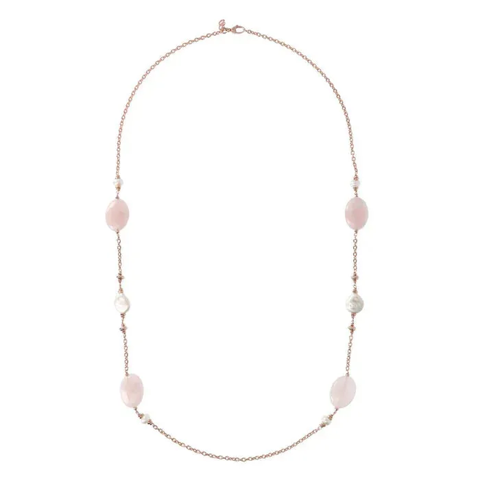 Collana Bronzallure Lunga con Pietre Naturali e Perle