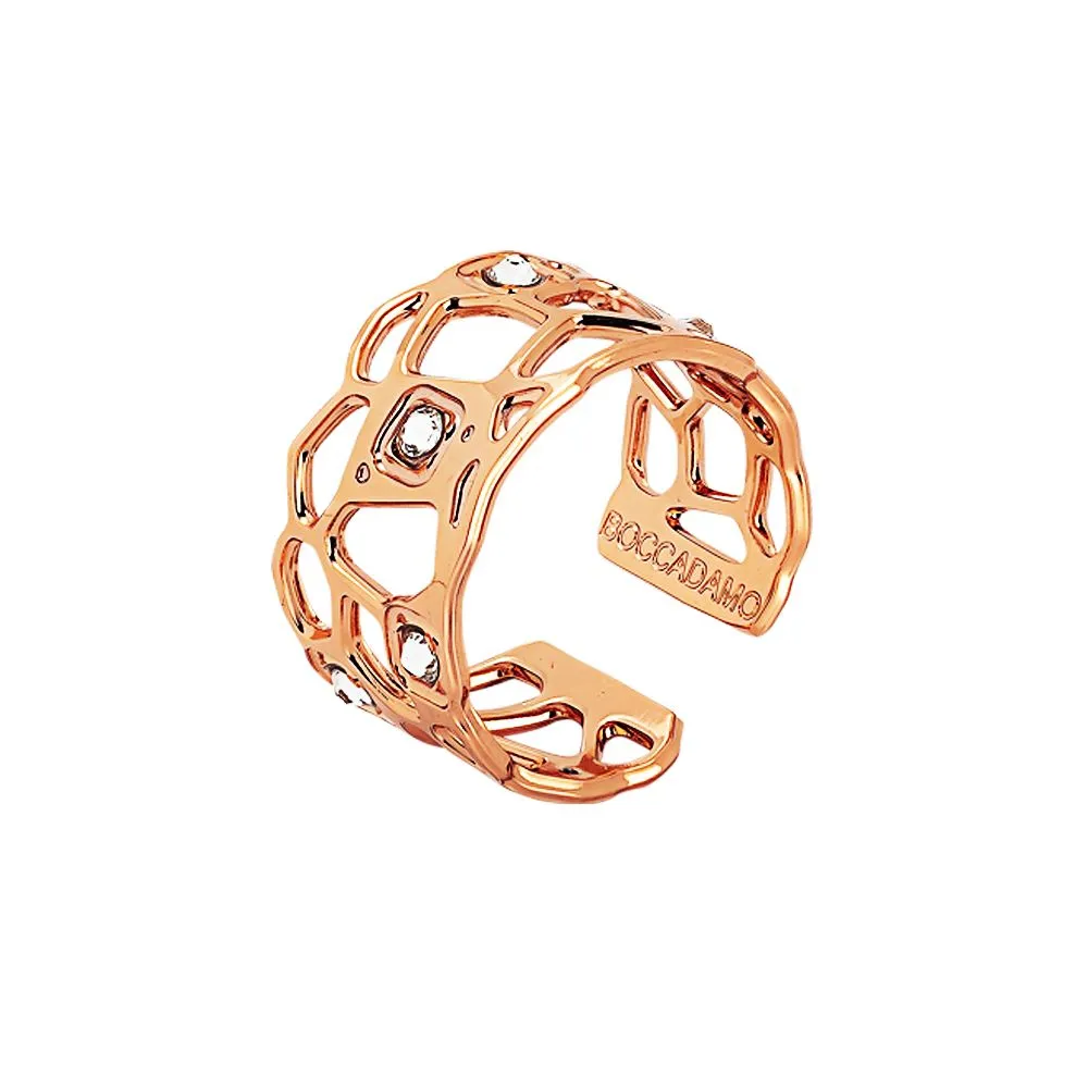 Anello rosato a fascia con trama a rete e Swarovski