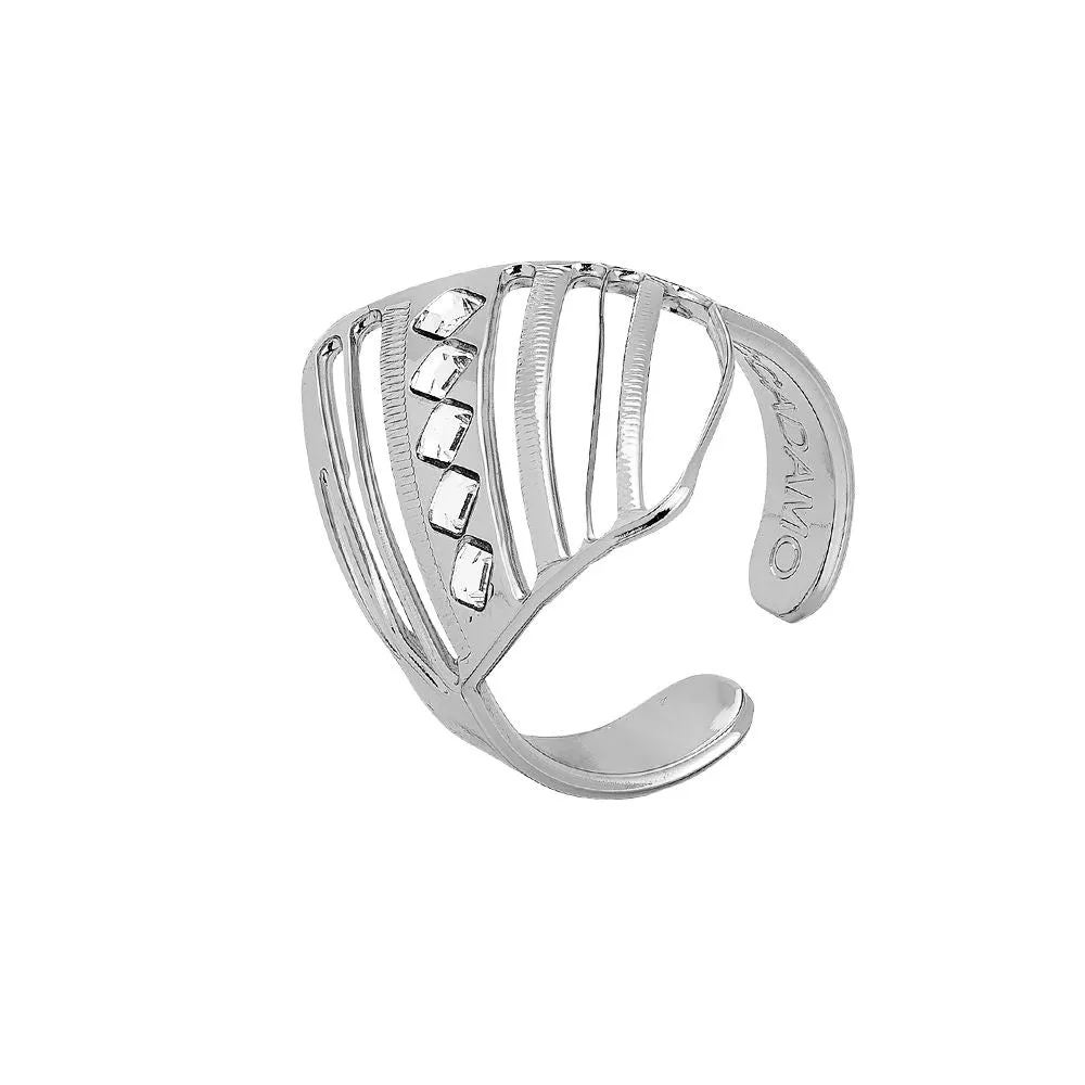 Anello rodiato con rombi di cristalli Swarovski