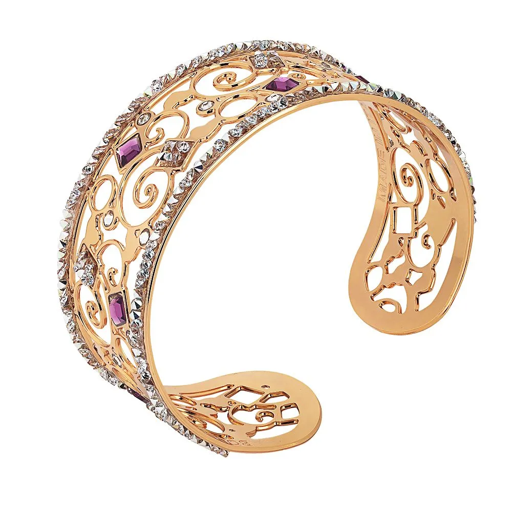 Bracciale rigido rosato a fascia con crystal rock crystal