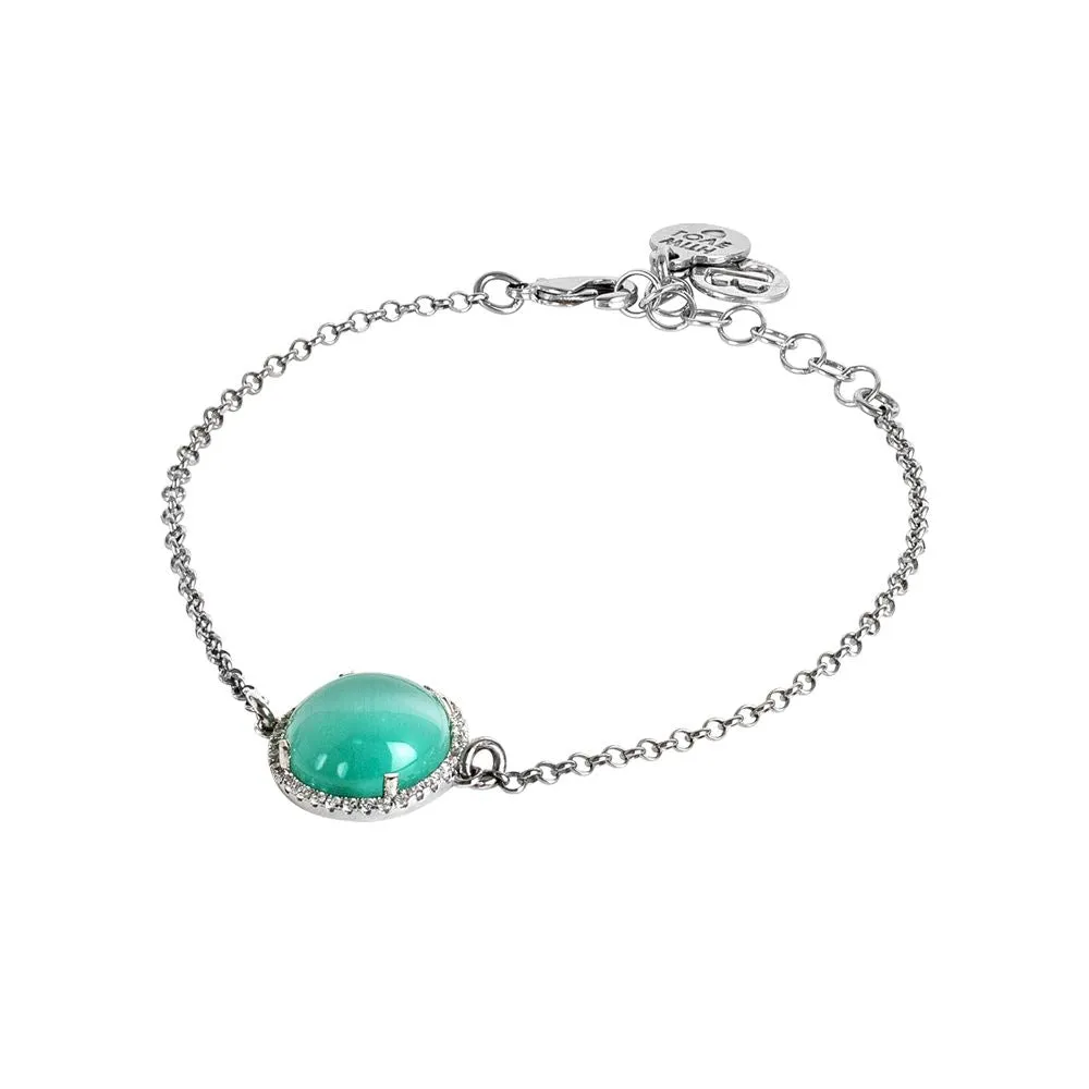 Bracciale con cabochon verde acqua gatteggiante e zirconi