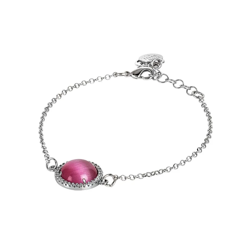 Bracciale con cabochon fucsia gatteggiante e zirconi