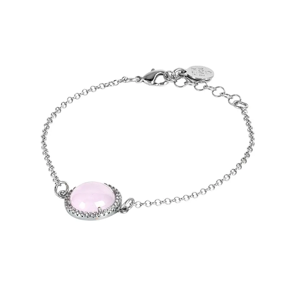 Bracciale con cabochon rosa chiaro e zirconi