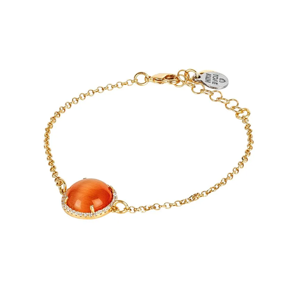 Bracciale con cabochon arancione  gatteggiante e zirconi