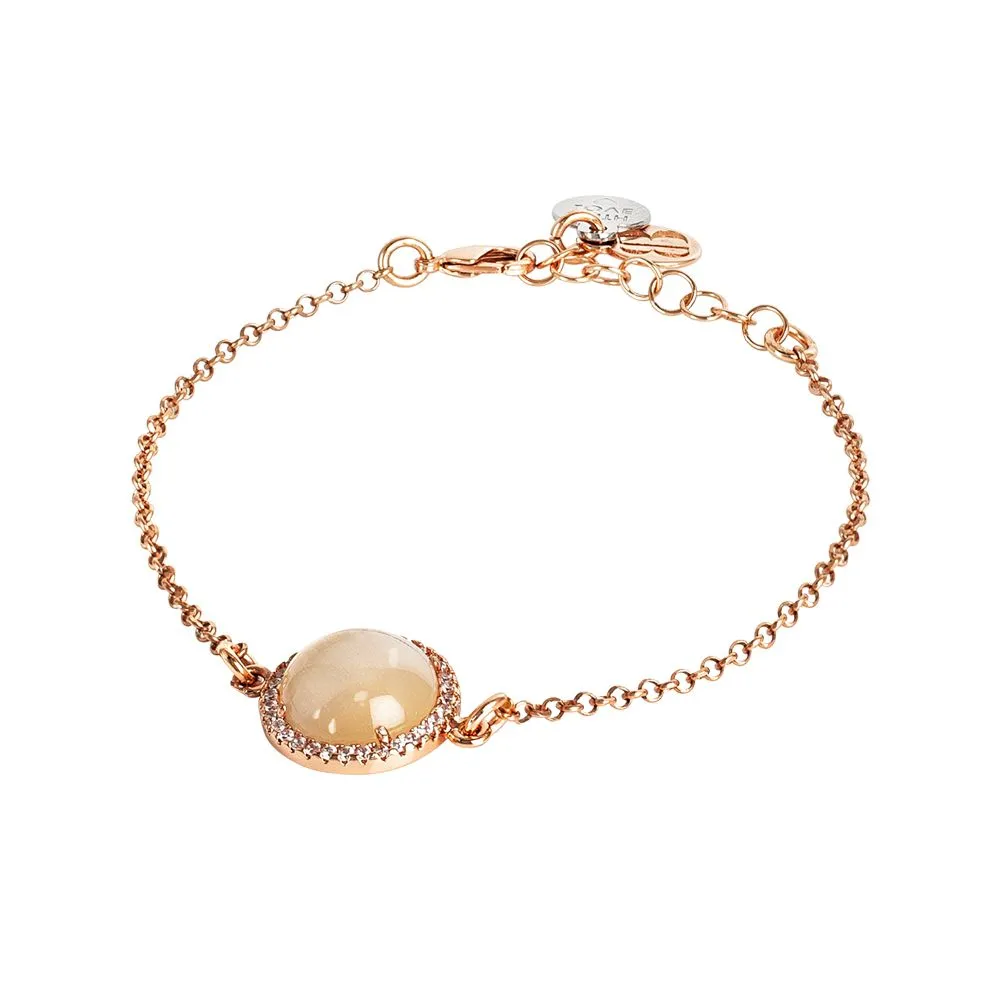 Bracciale con cabochon beige gatteggiante e zirconi