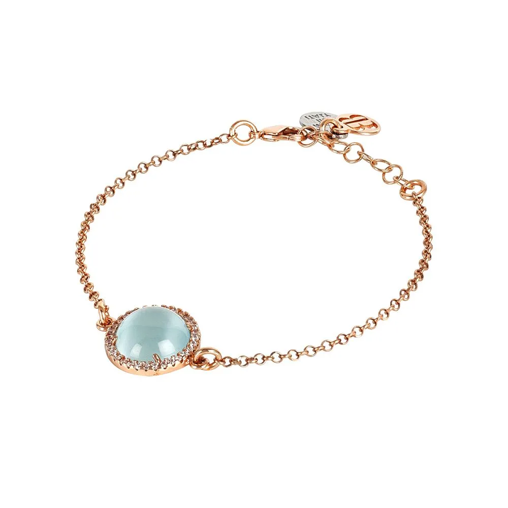 Bracciale con cabochon celeste gatteggiante e zirconi