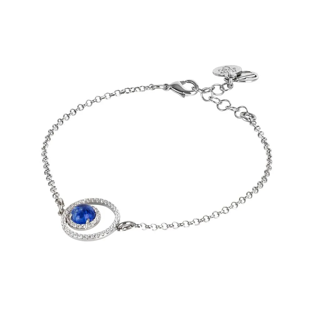 Bracciale con doppia base di zirconi e cabochon blu rutilato