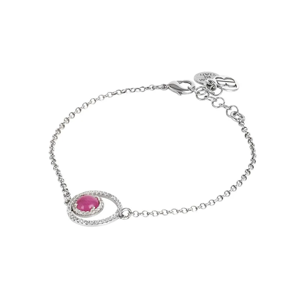 Bracciale con doppia base di zirconi e cabochon fucsia gatteggiante