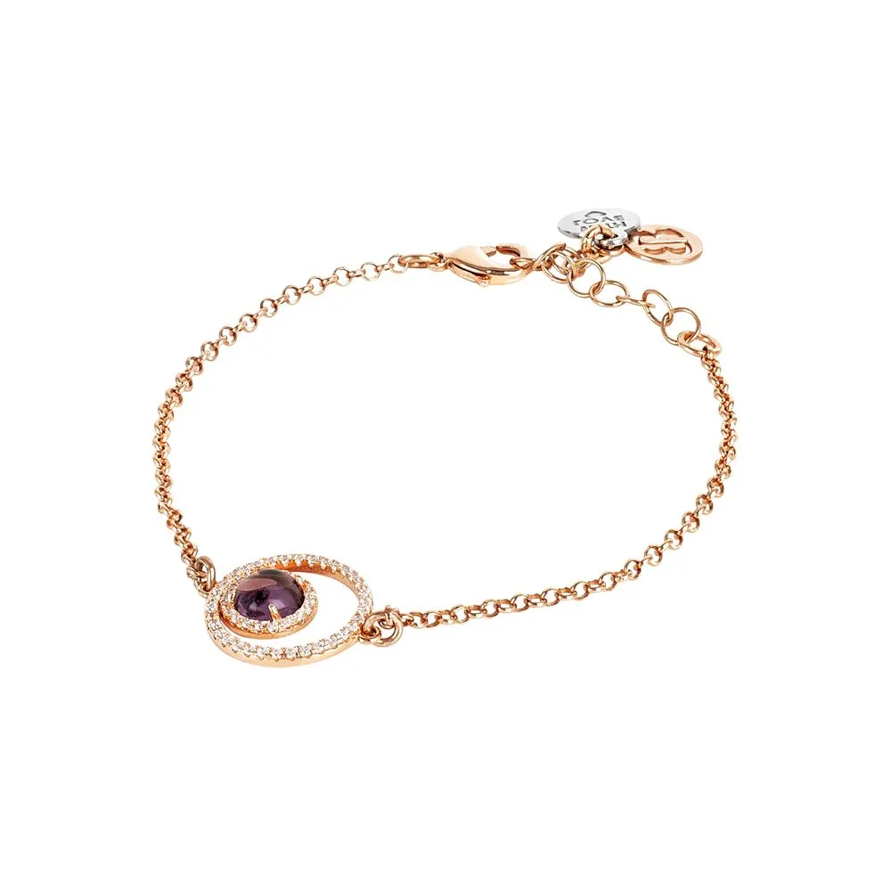 Bracciale con doppia base di zirconi e cabochon color ametista gatteggiante