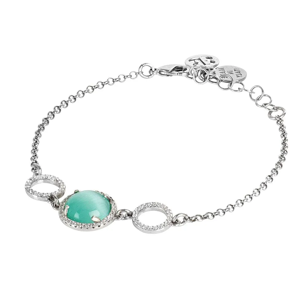 Bracciale con zirconi e cabochon centrale celeste gatteggiante