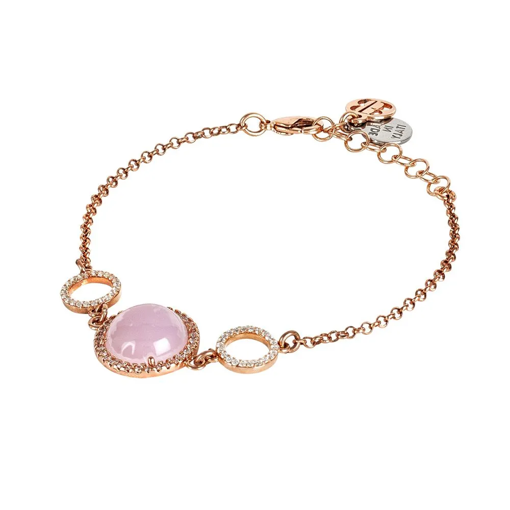 Bracciale con zirconi e cabochon centrale rosa chiaro