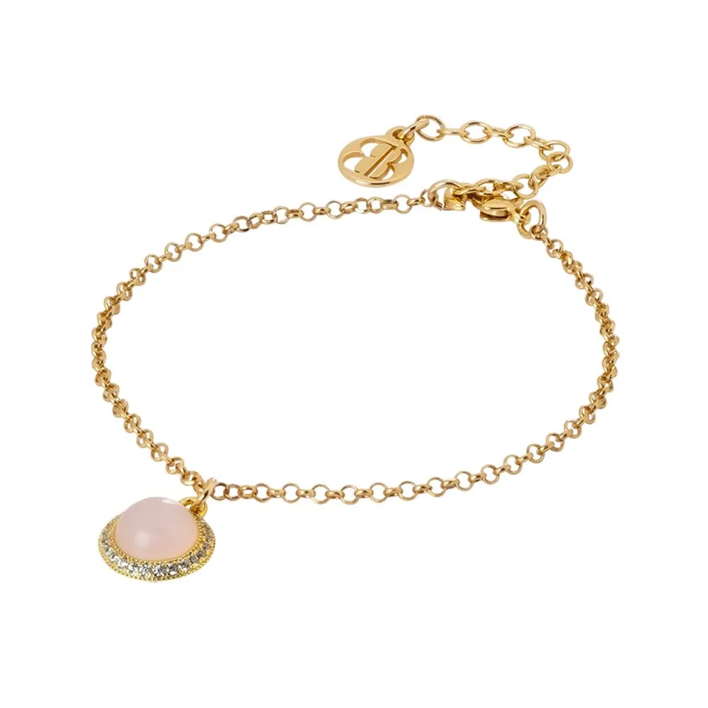 Bracciale con cabochon pendente rosa chiaro e zirconi