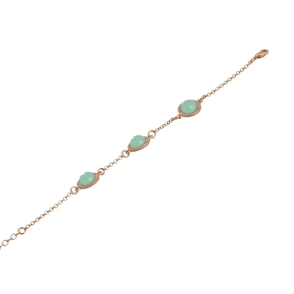 Bracciale con cabochon verde chiaro e zirconi