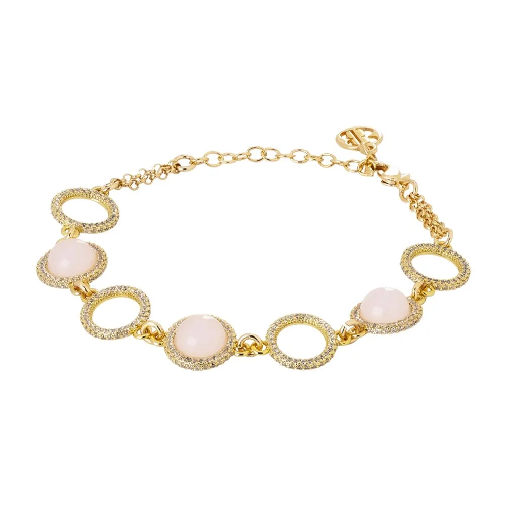 Bracciale con cabochon rosa chiaro e zirconi alternati