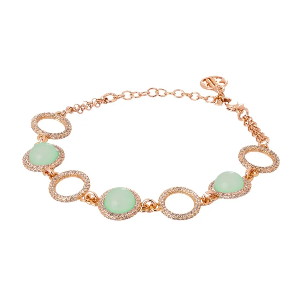 Bracciale con cabochon verde acqua e zirconi alternati