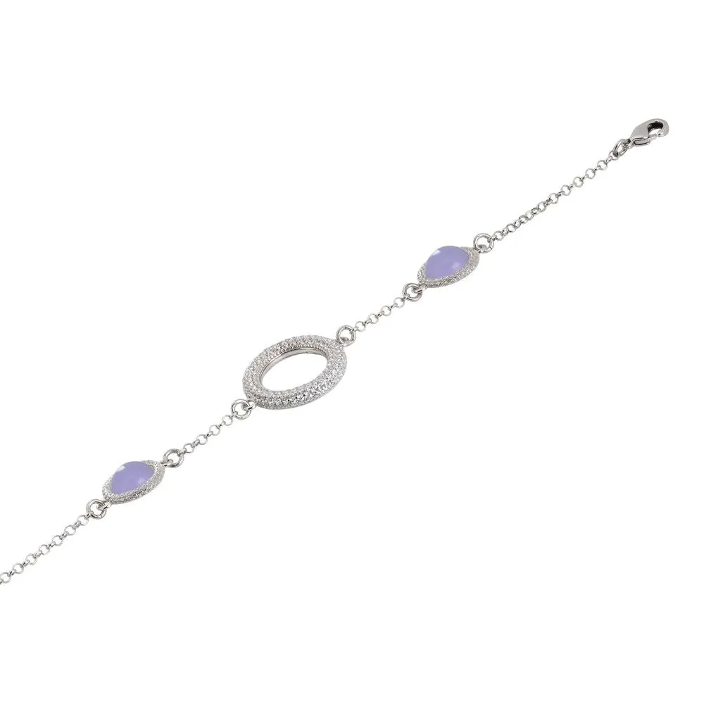 Bracciale con centrale d zirconi e cabochon lavanda laterali