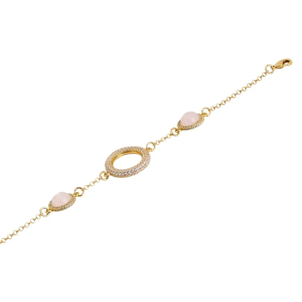 Bracciale con centrale di zirconi e cabochon rosa chiaro laterali