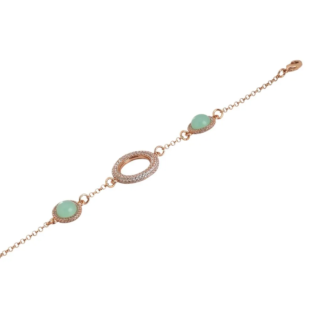Bracciale con centrale di zirconi e cabochon verde acqua laterali